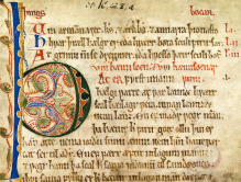 Utsnitt av fragment av Frostatingsloven ca. 1260. To fragment av Frostatingsloven er tatt opp i Norges dokumentarv. Foto: Arkivverket