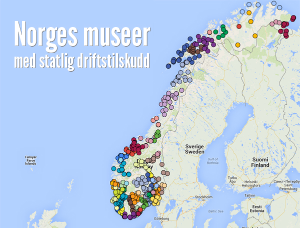 Oversiktsbilde over norske museer med ulike besøkssteder.