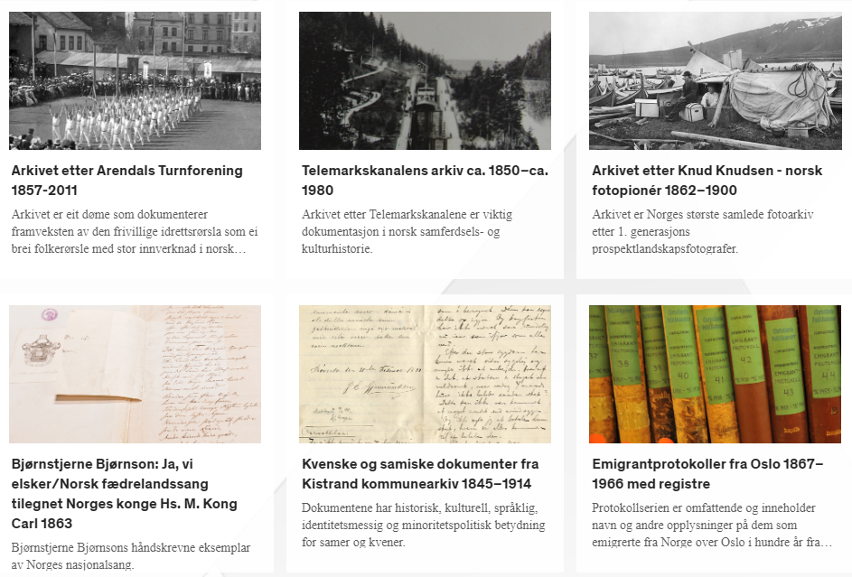 Neon av dokumentene som er tatt inn i arkivet over Norges dokumentarv.
