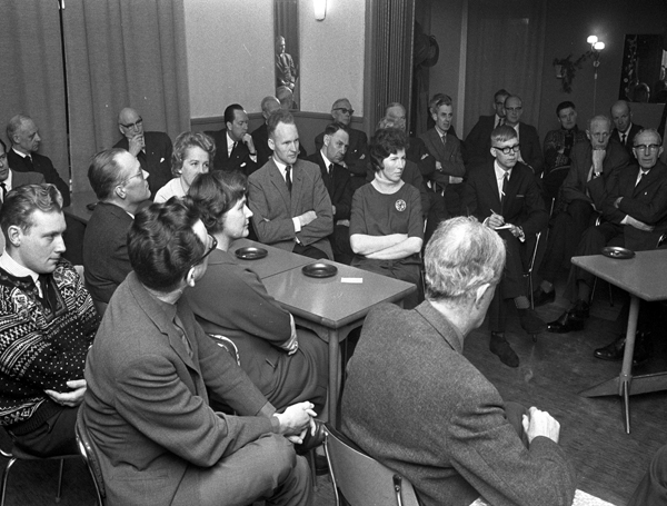 Partiet Venstre holder møte i Drammen, 1966 | Fotograf: Johan Brun, Dagbladet | Eier: Norsk Folkemuseum / DigitaltMuseum