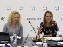 Rådsleiar Tone Hansen og kulturminister Linda Hofstad Helleland diskuterte rådets prioriteringar i rådsmøtet 15. juni.